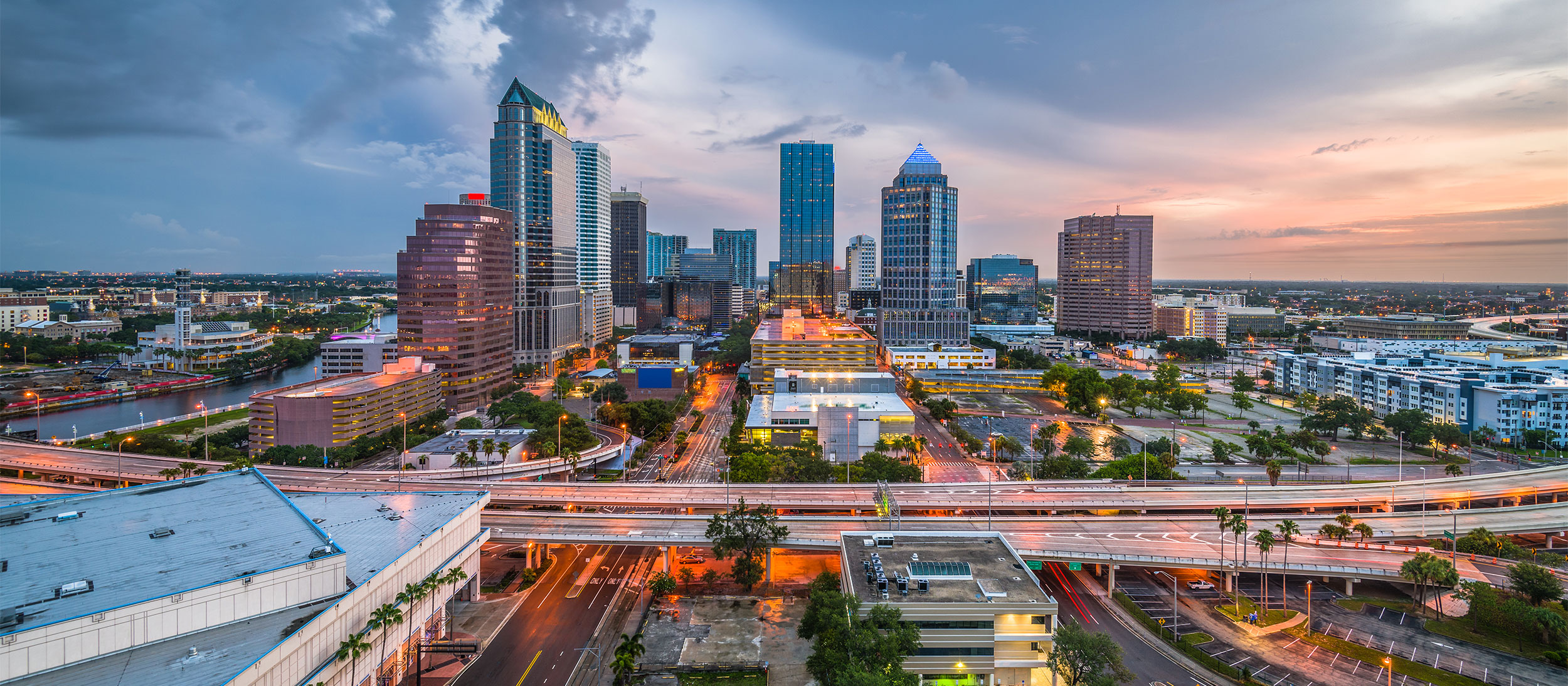 Tampa job fairs header image featuring the Tampa city skyline along the waterfront